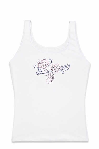 Flwr rhinestone fitted tank (Pre-order) - White