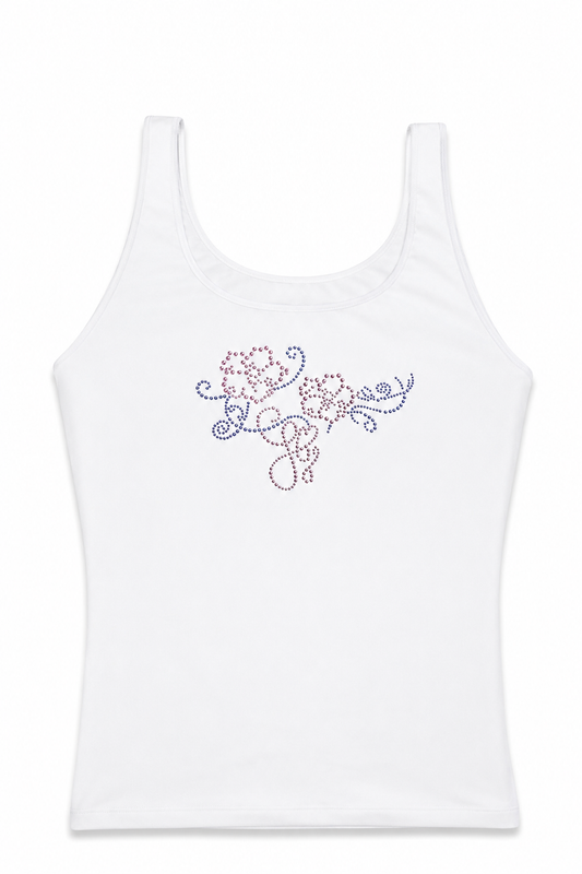 Flwr rhinestone fitted tank (Pre-order) - White