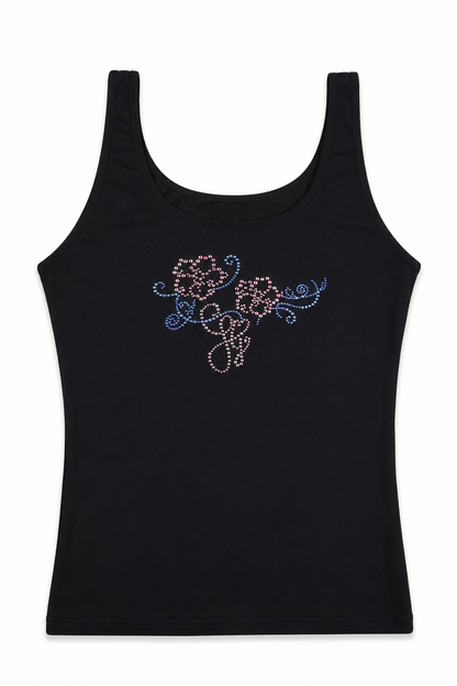 Flwr rhinestone fitted tank (Pre-Order) - Black