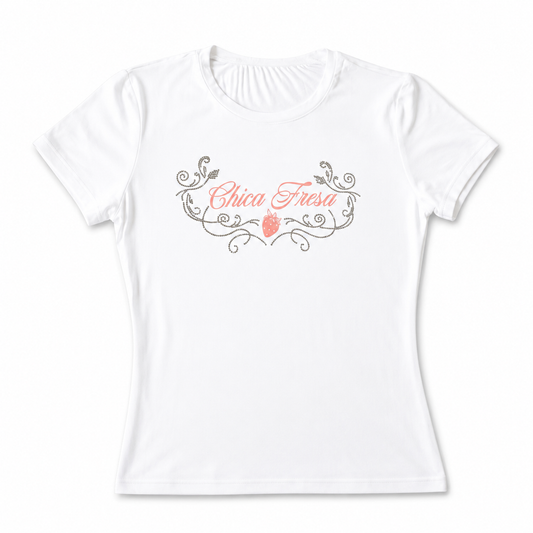 Fruit punch Chica Fresa Rhinestone Fitted Tee - White