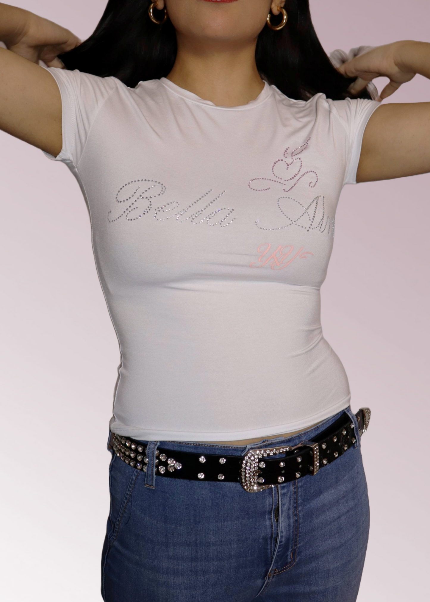 Bella Alma apple Rhinestone Fitted Tee - White