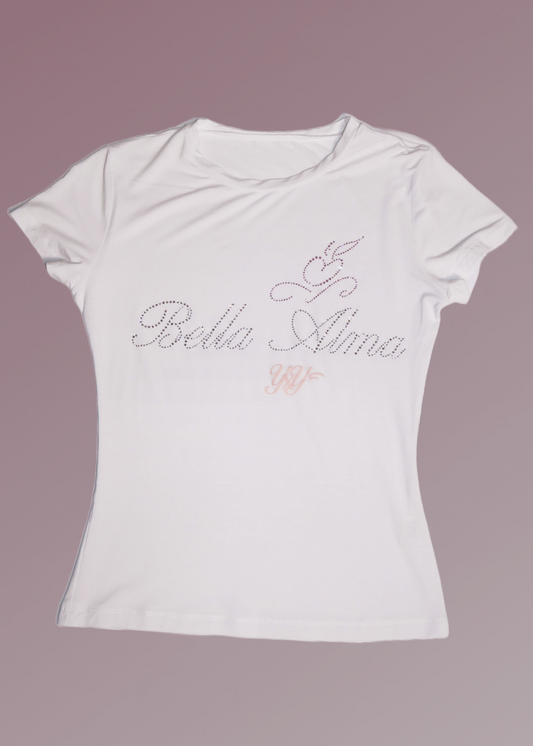 Bella Alma apple Rhinestone Fitted Tee - White