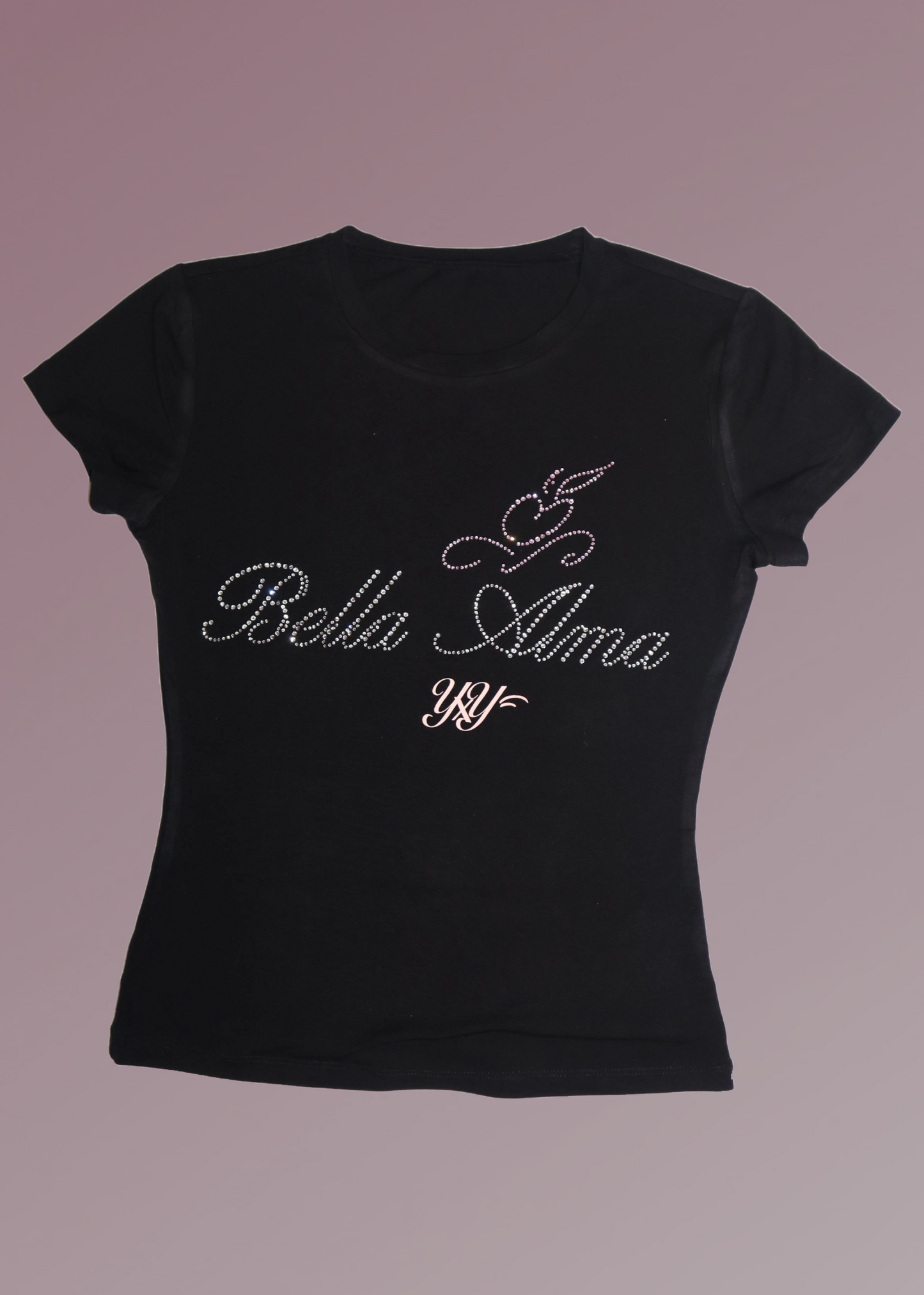 Bella Alma Apple Rhinestone Fitted Tee - Black