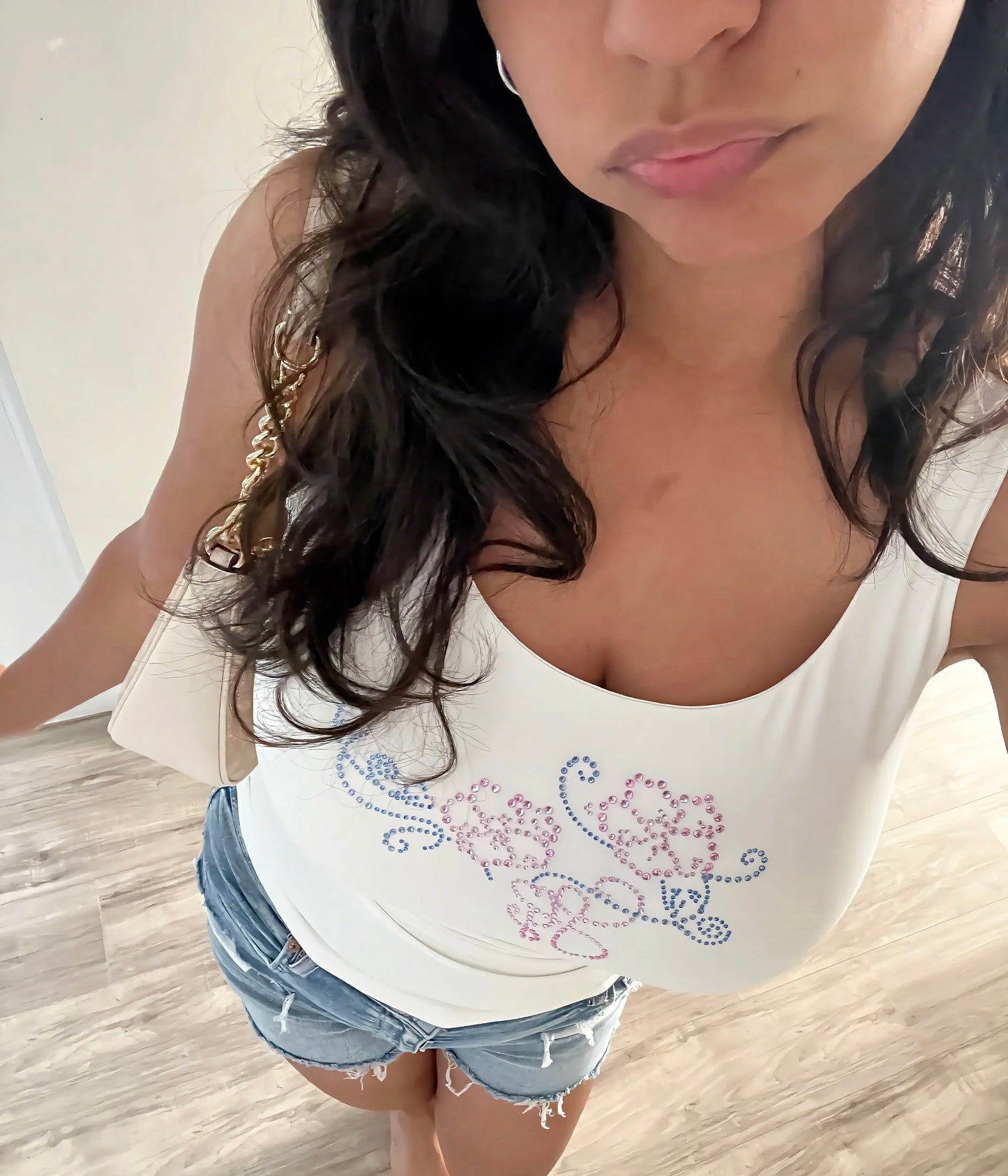 Flwr rhinestone fitted tank (Pre-order) - White